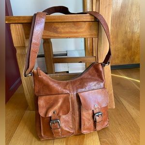 Spikes & Sparrows Crossbody Hobo Bag with 2 Front Pockets in Brandy